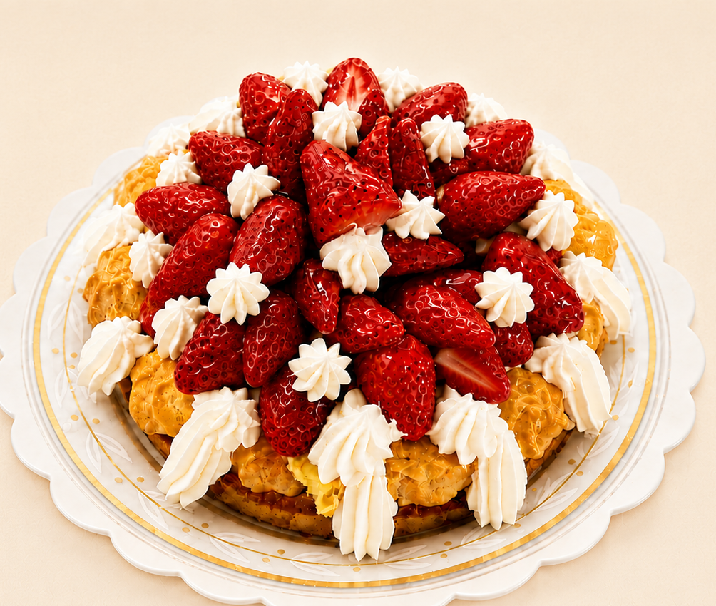la mejor tarta de fresas con nata y profiteroles